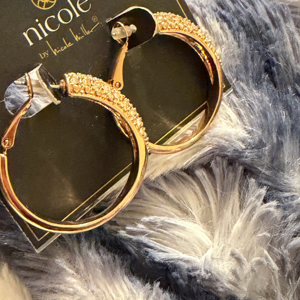Nicole Sparkling Gold Hoop Earrings - Picture 5 of 11